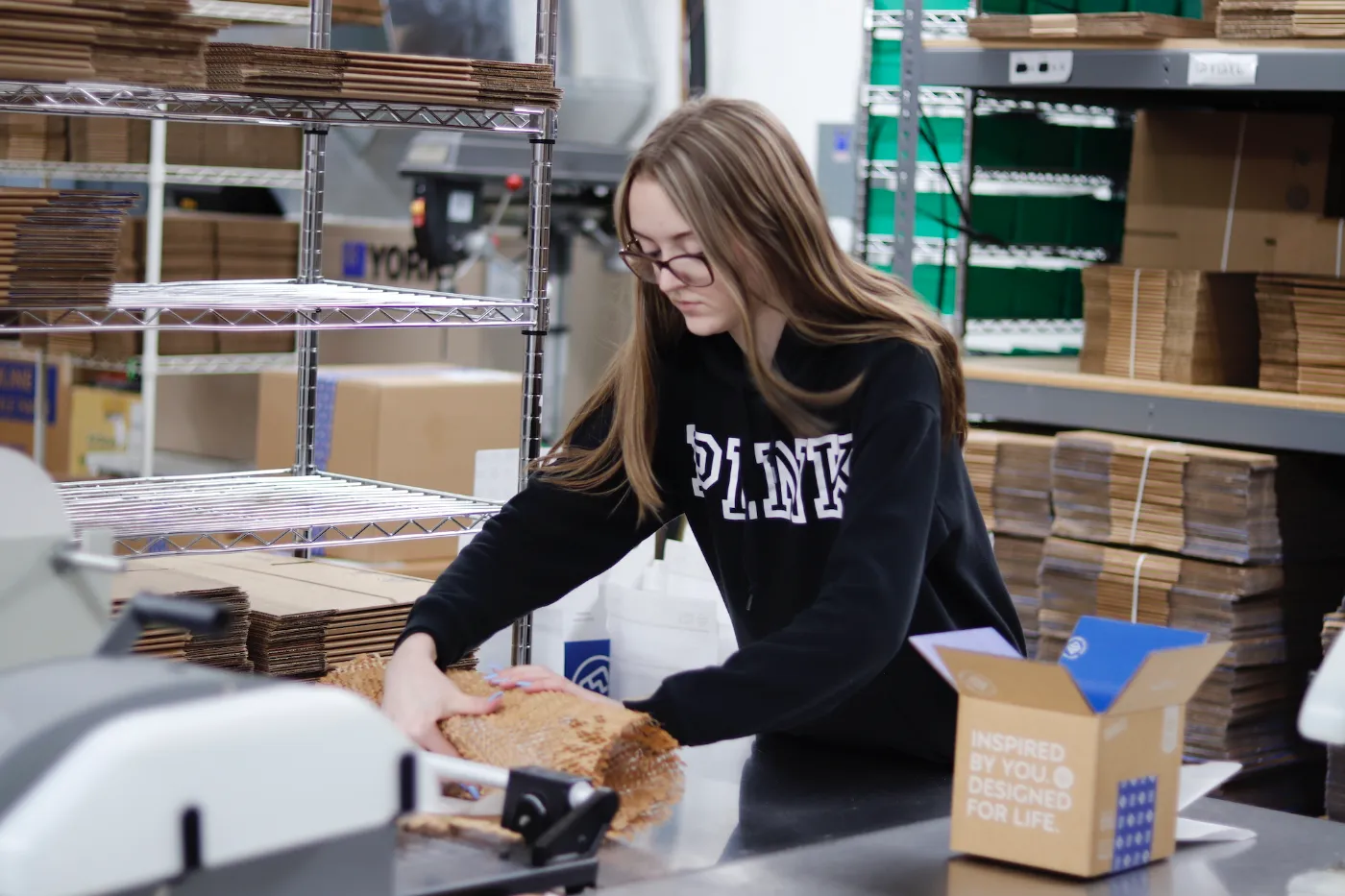 Woman wrapping product
