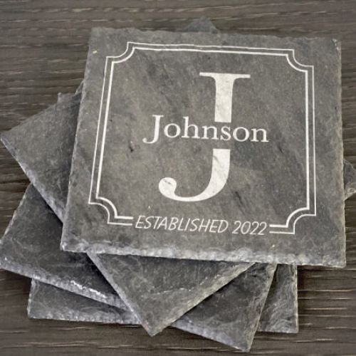 Personalized Coaster Set, 4 Square Slate Coaster Set