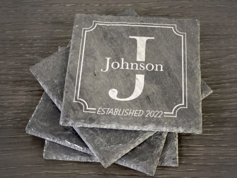 Personalized Coaster Set, 4 Square Slate Coaster Set